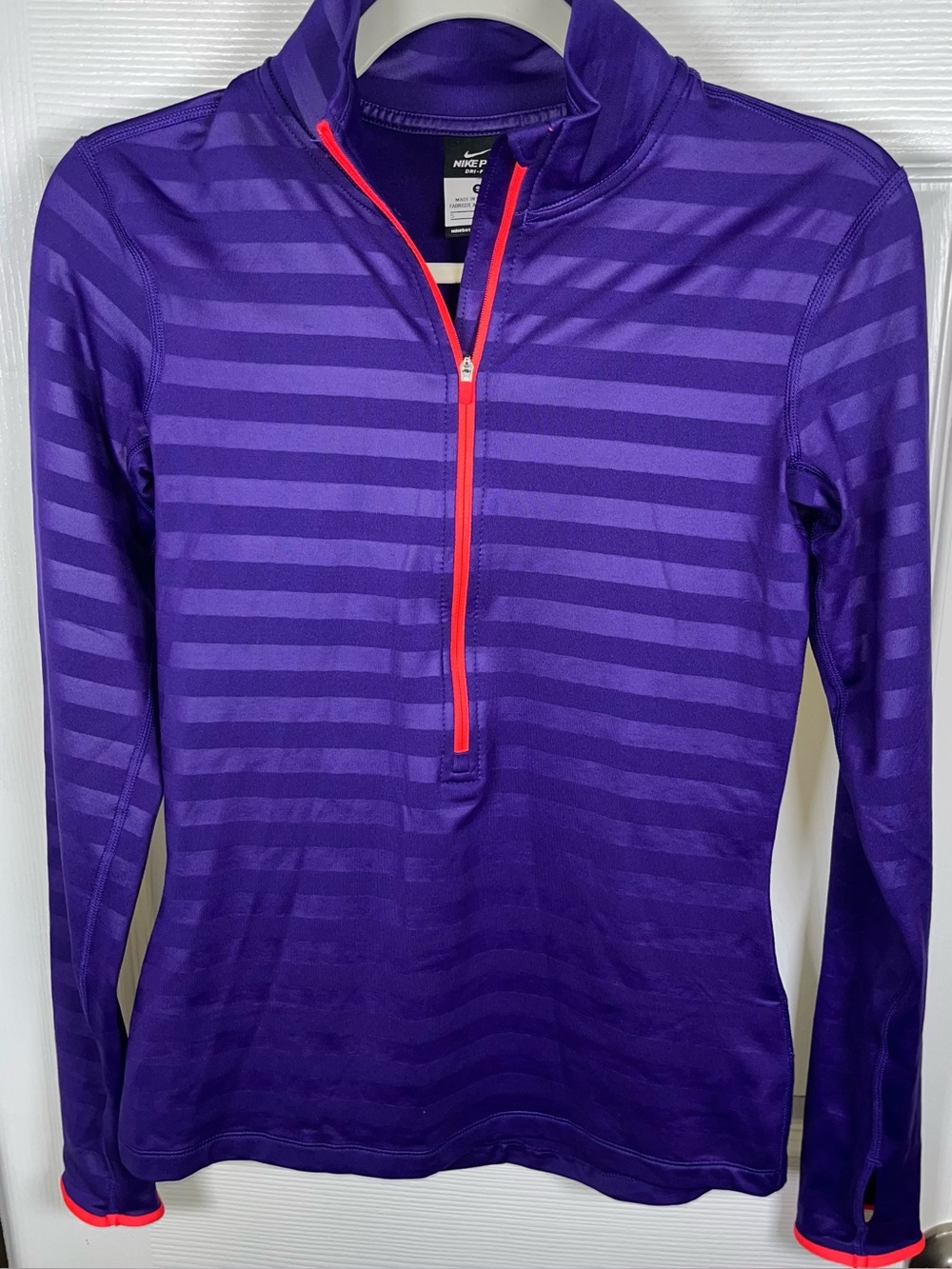 Nike Pro Hyperwarm Dri-Fit 1/2 Zip Pullover Jacket Purple Stripes Small Fleece